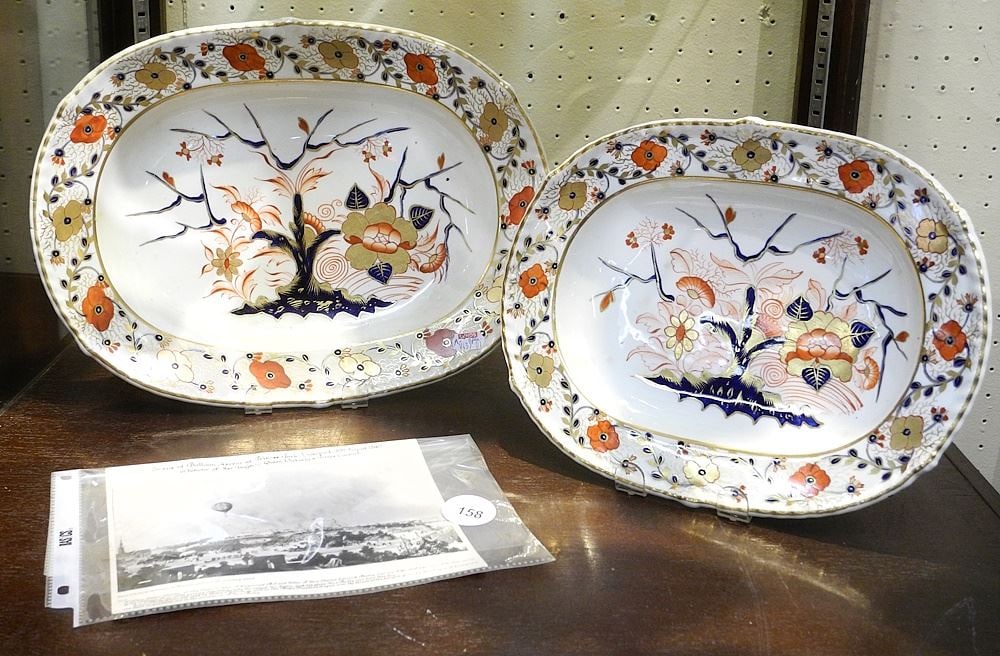 2 Bloor Derby China Platters with Queen Victoria 1849 Balloon Ascent Card, 13 1/8"w. (1 of 3)