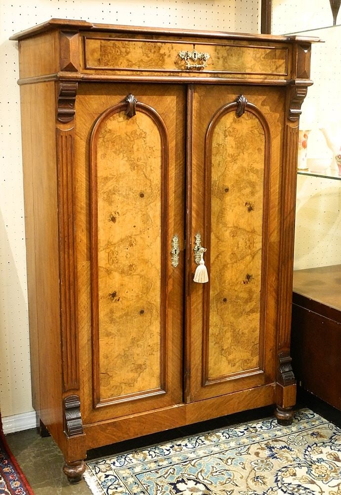 Mid 19th C. Continental Burl Walnut Double Door Cabinet, 53 1/2"h. (1 of 4)