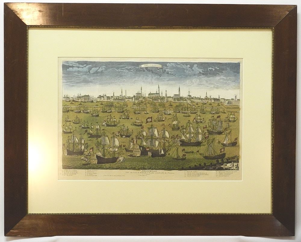 17th C. Engraving "Amsterdam", 14" x 21". (1 of 3)