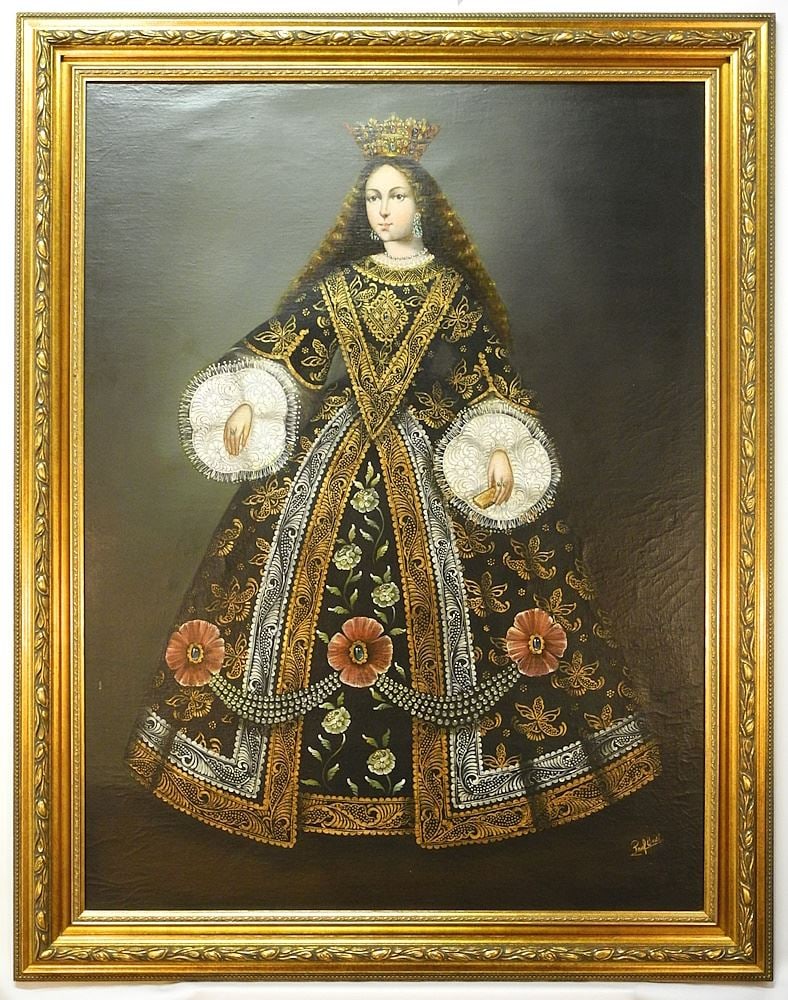 Spanish School Oil on Canvas signed Paul Urdi, 39 1/2" x 29 1/2", "Woman in Black Dress". (1 of 3)