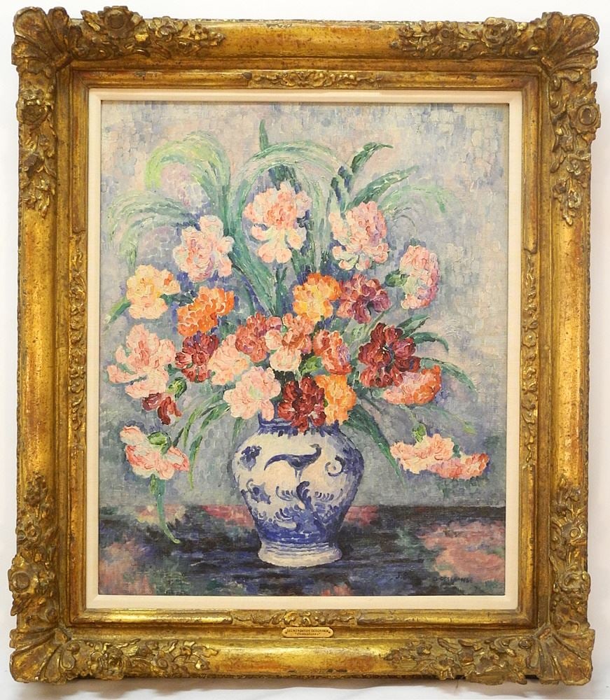 Oil on Canvas signed J. (Jeanne) Selmersheim-Desgranges, 25 1/2" x 21", "Carnations". (1 of 14)