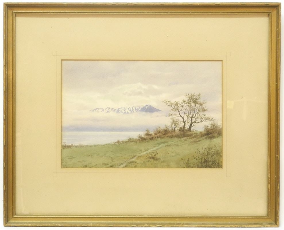 Watercolour Monogrammed SM (Samuel Maclure), 7 1/4" x 11", "Olympic Mountains". (1 of 6)