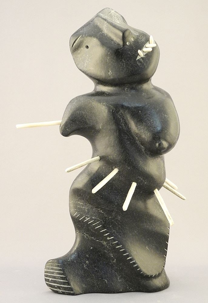 Inuit Stone Carving signed George Arlook 1994, 12" x 6" x 3 3/4". (1 of 7)