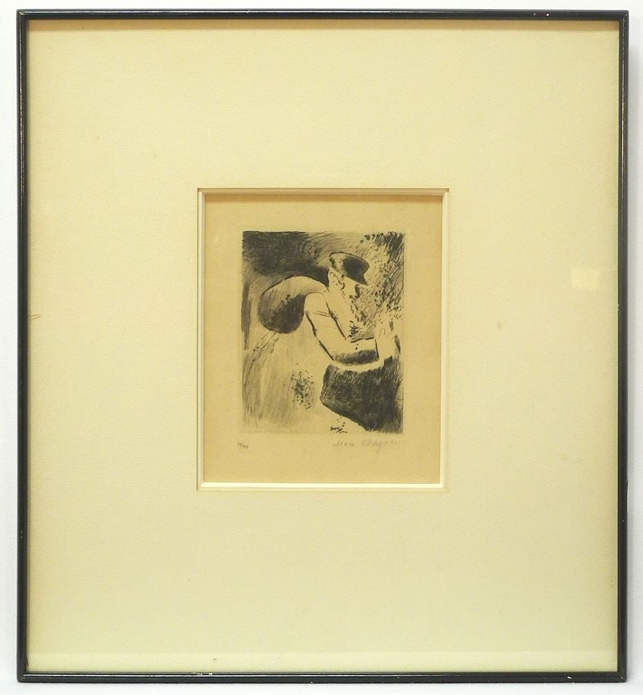Etching signed Marc Chagall / 6 3/8" x 5 1/4", "Ein Alter Jude" #82/110. (1 of 6)