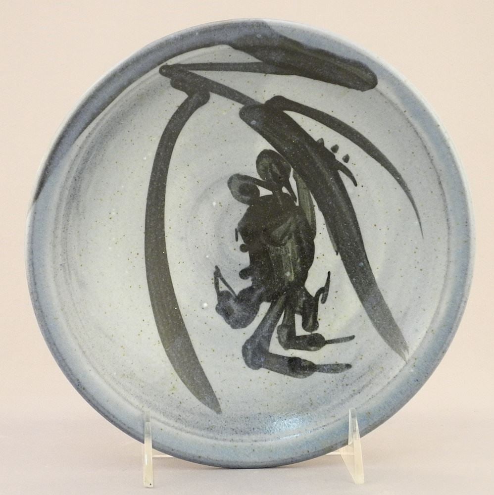 Stoneware "Crab" Dish signed with Impressed Mark of Wayne Ngan, 2" x 8" Diameter.: Stoneware "Crab" Dish signed with Impressed Mark of Wayne Ngan, 2" x 8" Diameter.