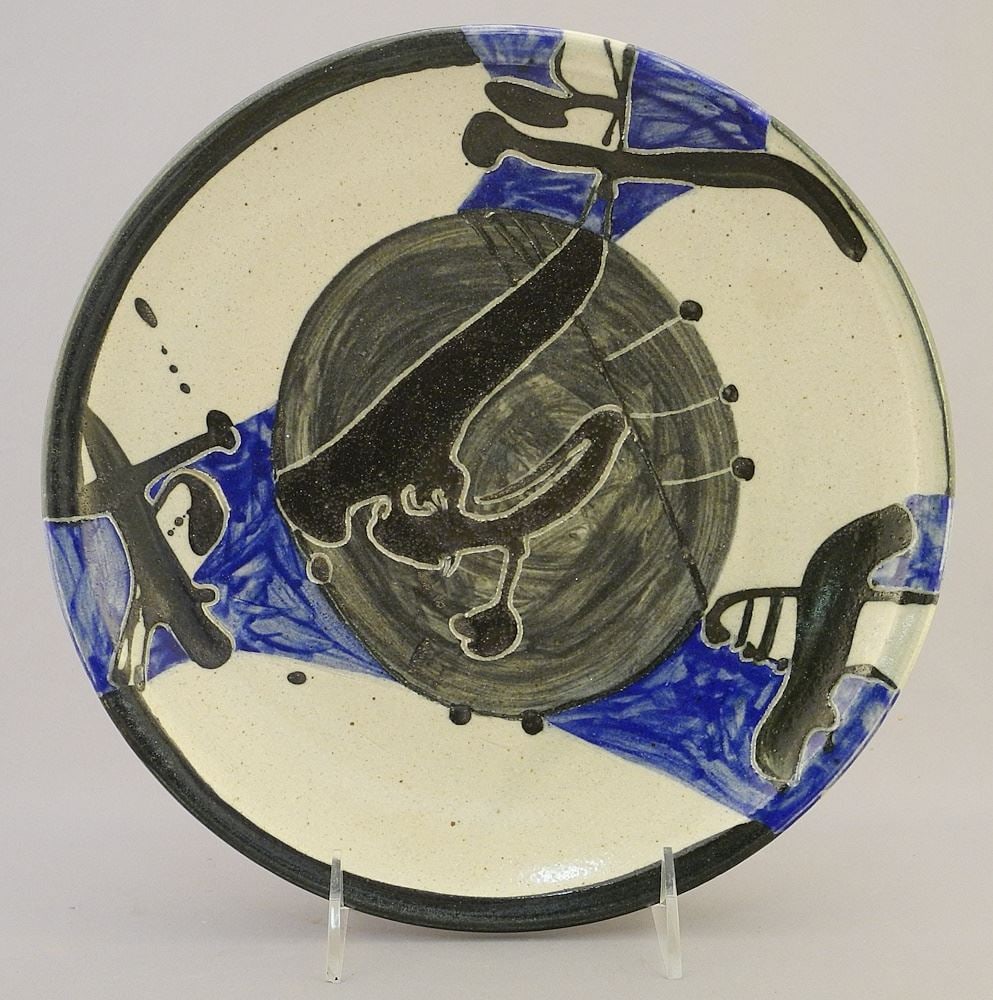 Stoneware Dish with Abstract Design, Impressed Mark of Wayne Ngan, 10" Diameter (base inscribed). (1 of 7)