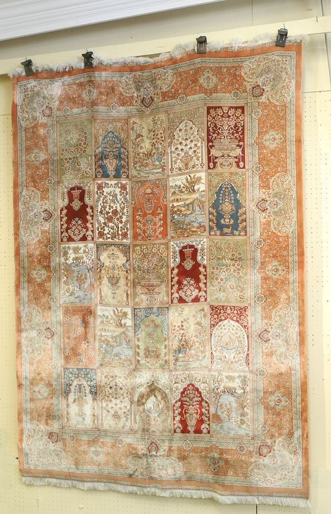 Turkish Silk Carpet, Approximately 7'10" x 5'3", signed. (1 of 5)