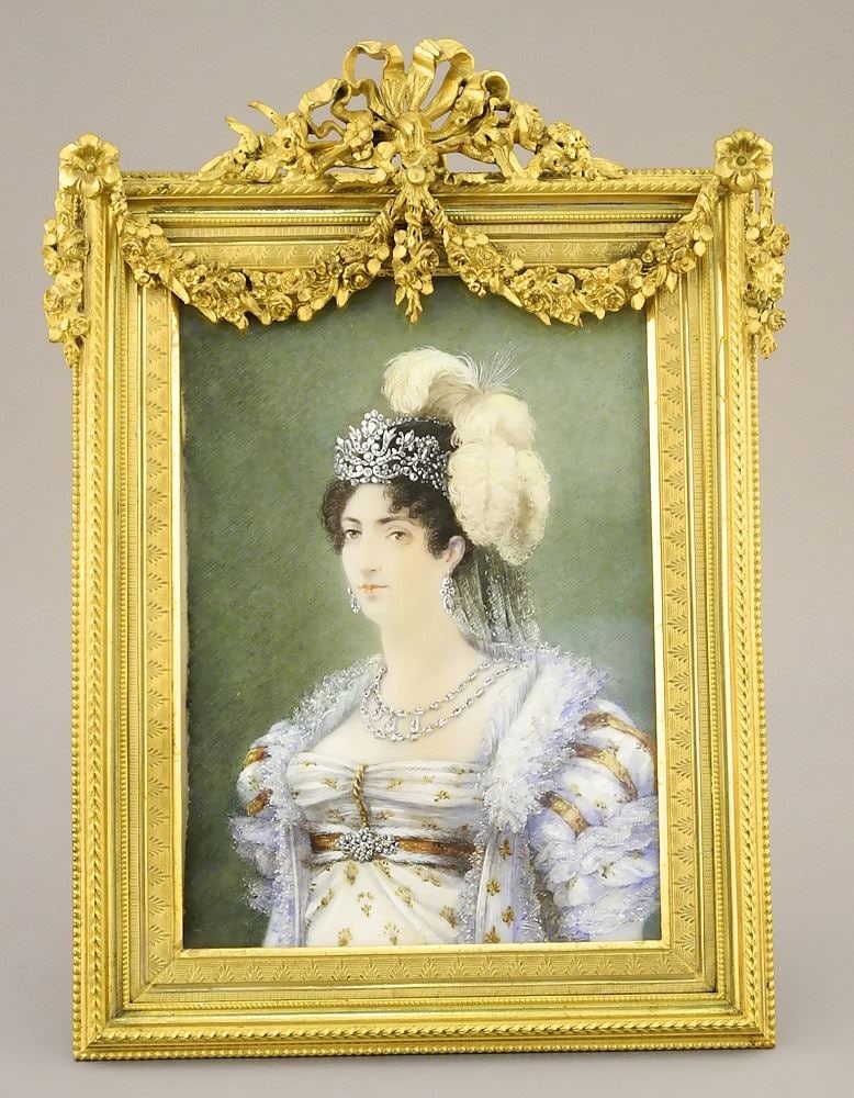 Gilt Framed Portrait Miniature Marie Therese Charlotte Duchess D'Angoulere, 8 3/8"h. (1 of 6)