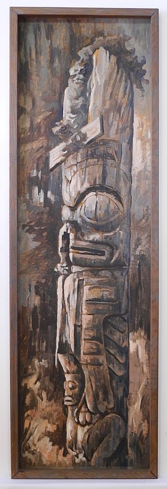 Oil on Board signed Nell Bradshaw Verso, 44" x 13", "Mortuary Pole, Anthony Island". (1 of 7)