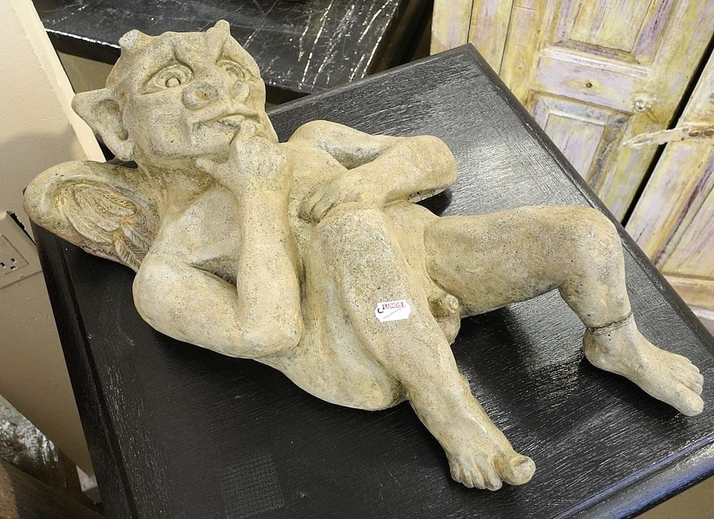 Cast Concrete Gargoyle by Derek Rowe , 19"h (leg repaired). (1 of 2)