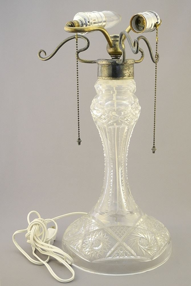 Cut Crystal Lamp Base, 17 1/4"h, (no shade).: Cut Crystal Lamp Base, 17 1/4"h, (no shade).