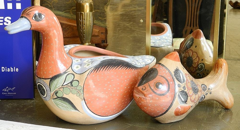 Mexican Pottery Duck Jardiniere (17 1/2"L) & Fish Ornament, 12 1/2"L: Mexican Pottery Duck Jardiniere (17 1/2"L) & Fish Ornament, 12 1/2"L