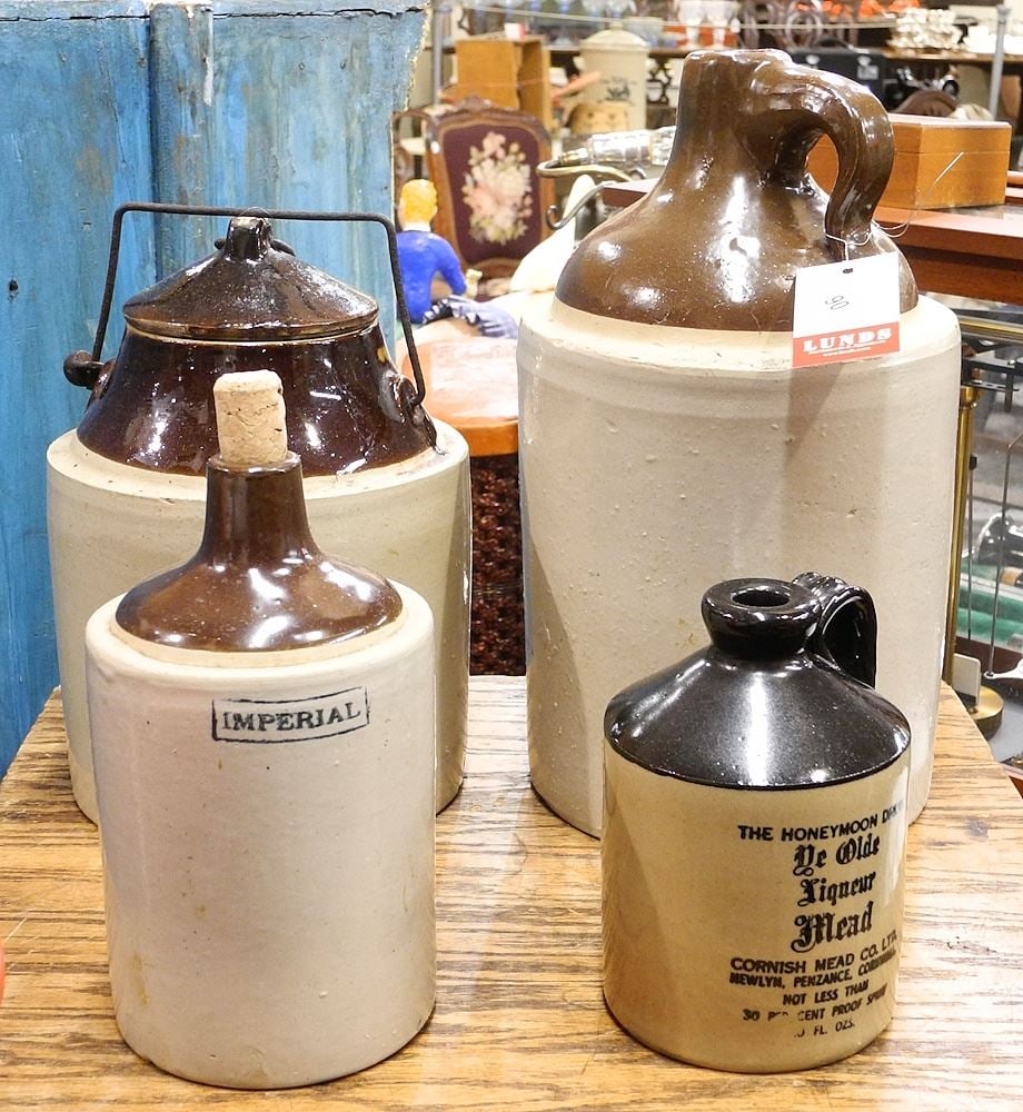4 Stoneware Jugs, 6 1/8" - 12 1/4"h. (1 of 1)