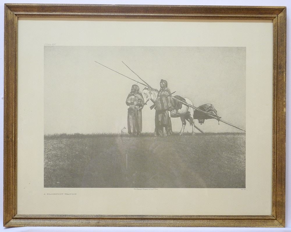 Print After E. S. Curtis, 13 1/2" x 17 1/2", "A Blackfoot Travois" Plate 637. (1 of 2)