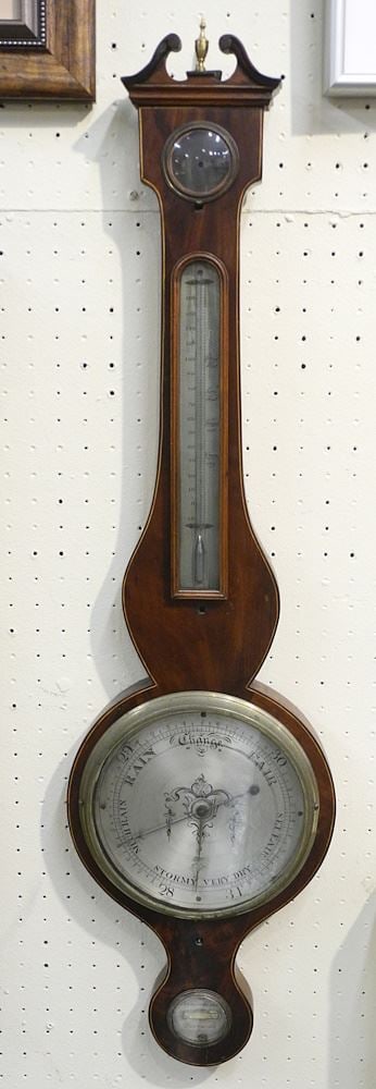 18th Century Bernaschina Newcastle String Inlaid Mahogany Banjo Barometer, 39 1/4" H (1 of 3)