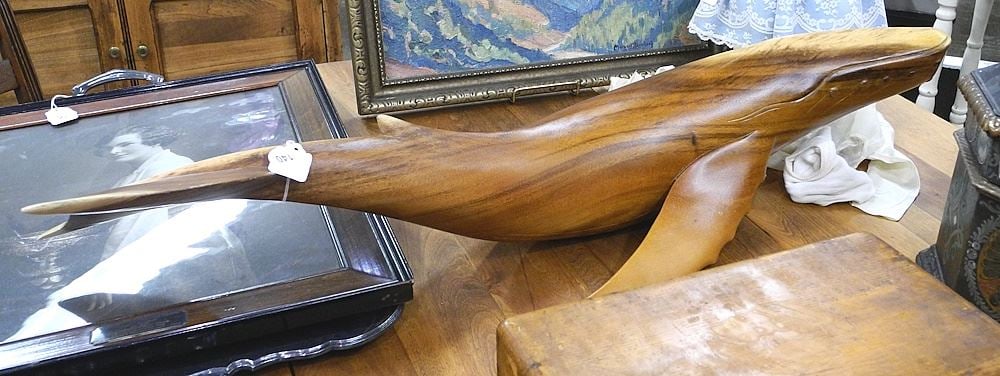 Southeast Asian Carved Wood Humpback Whale, 33 1/2"L.: Southeast Asian Carved Wood Humpback Whale, 33 1/2"L.