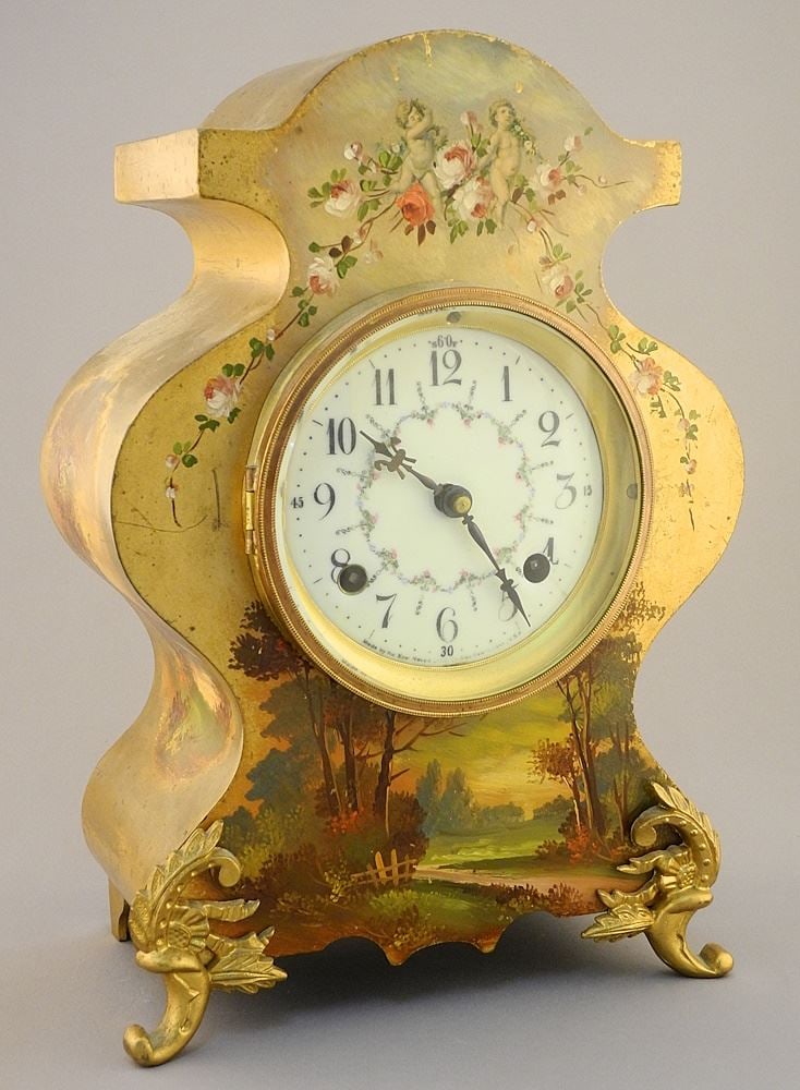 New Haven Clock Co. Gilt Metal Mantle Clock, 13"h. (1 of 4)