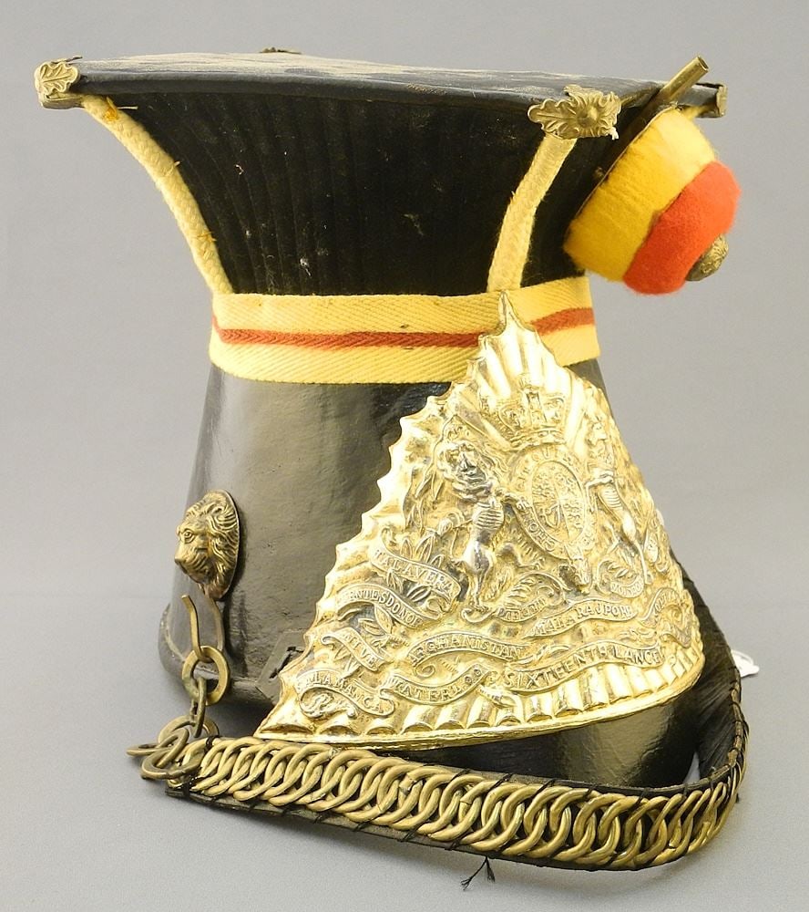 British Sixteenth Lancers Helmet, 8 1/4"h (as found).: British Sixteenth Lancers Helmet, 8 1/4"h (as found).