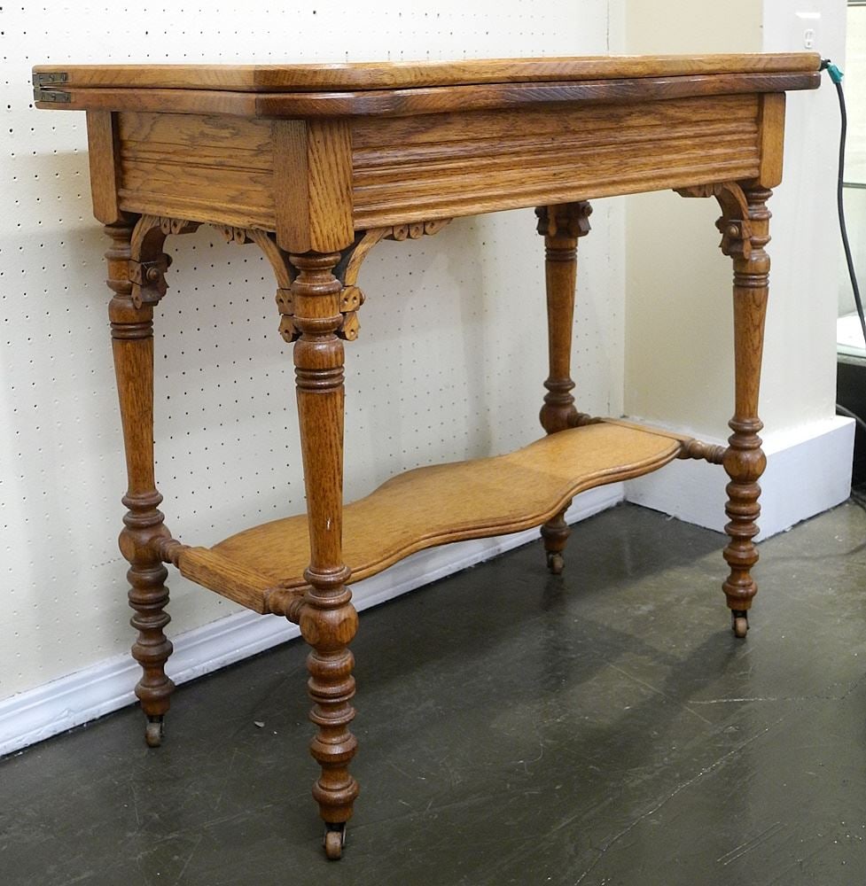 Golden Oak Fold-Over Games Table, 30"h. (1 of 2)