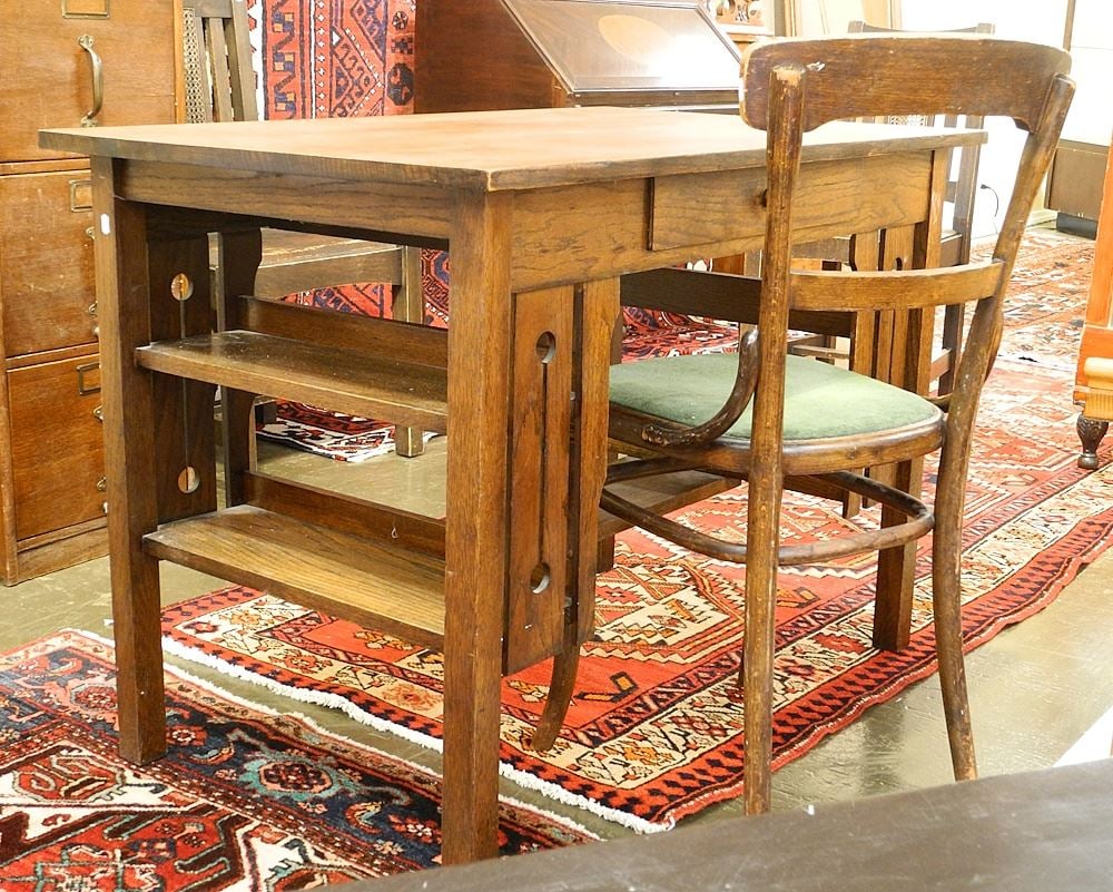 Canadian Oak Arts & Crafts Library Table (42"w) & Chair. (1 of 5)