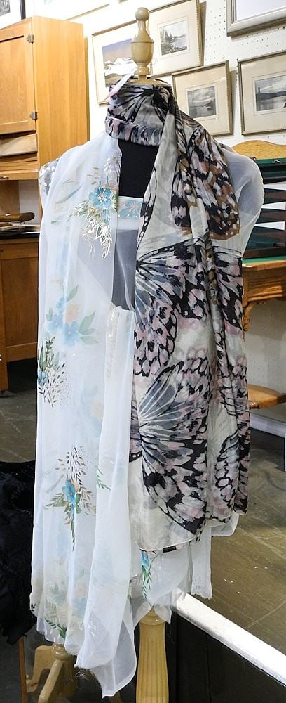 Large Georgette Japan Hand Painted Panel (30" x 120") & Butterfly Silk Scarf, 39" x 72". (1 of 1)