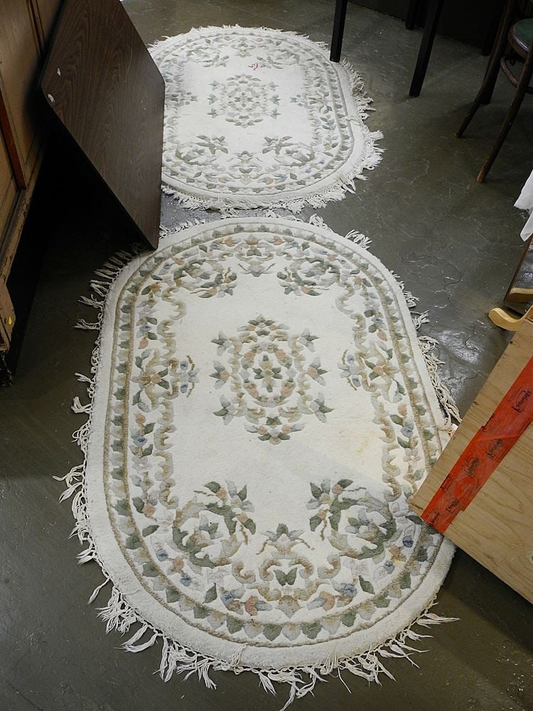 2 Indian Hand Knotted Oval Wool Mats Both Approx. 5'6" x 3'7". (1 of 1)