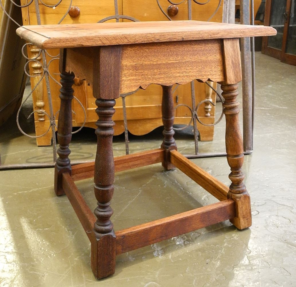 Joint Stool with Stenciled Face, 18 1/2"h.: Joint Stool with Stenciled Face, 18 1/2"h.