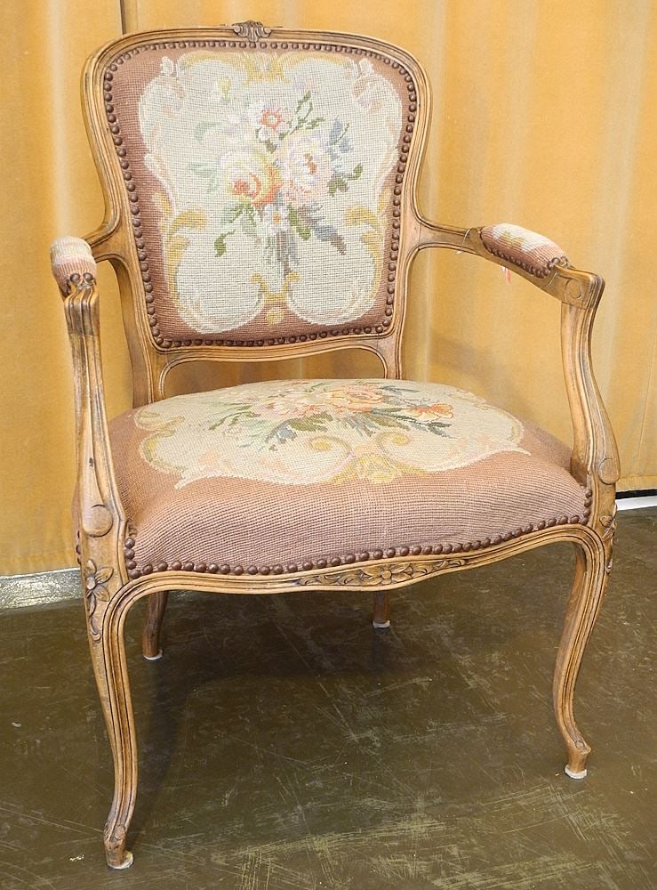 Fruitwood Louis VX Open Arm Chair, 34 3/8"h.: Fruitwood Louis VX Open Arm Chair, 34 3/8"h.