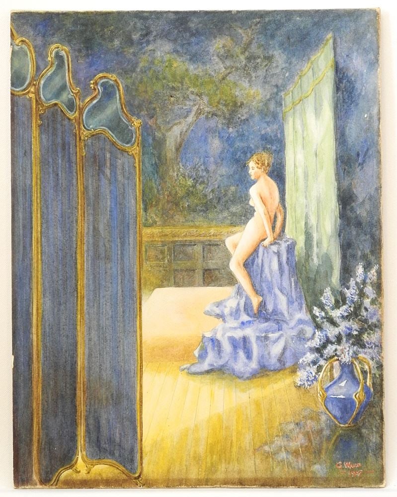 Watercolour signed C. Ward 1907, 13 1/4" x 10 1/4", "Nude Model".: Watercolour signed C. Ward 1907, 13 1/4" x 10 1/4", "Nude Model".
