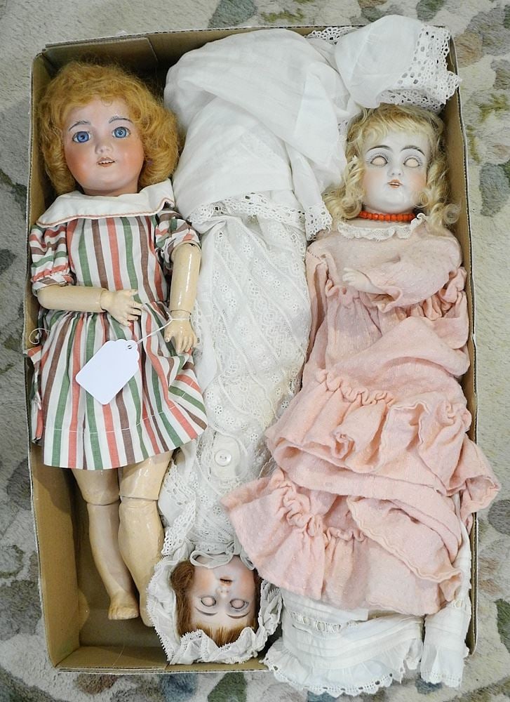 3 Porcelain Head Dolls: SFBJ / Horseshoe / Unmarked, 14" - 17"h. (1 of 1)