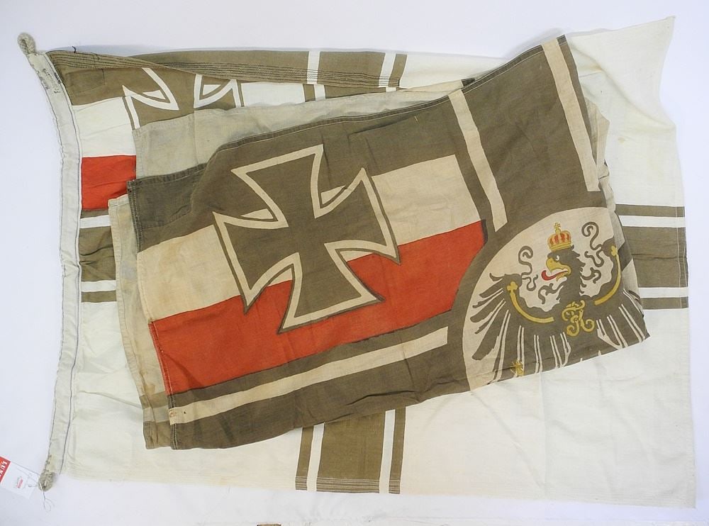 2 Imperial German Naval Ensign Flags , 37" & 57"w (as found). (1 of 2)