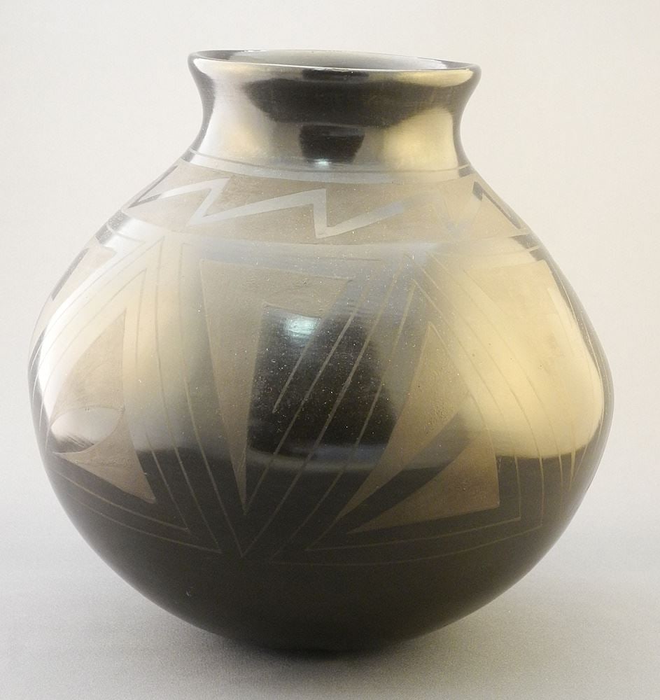 Mexican Blackware Pottery Ollu signed Luis Ortiz, 10 1/8"h. (1 of 3)