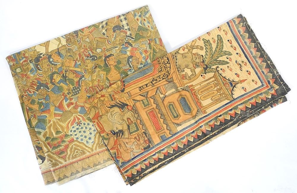 2 Balinese Hand Coloured Block Printed Textiles, Approximately 6'5" & 3'11". (1 of 1)