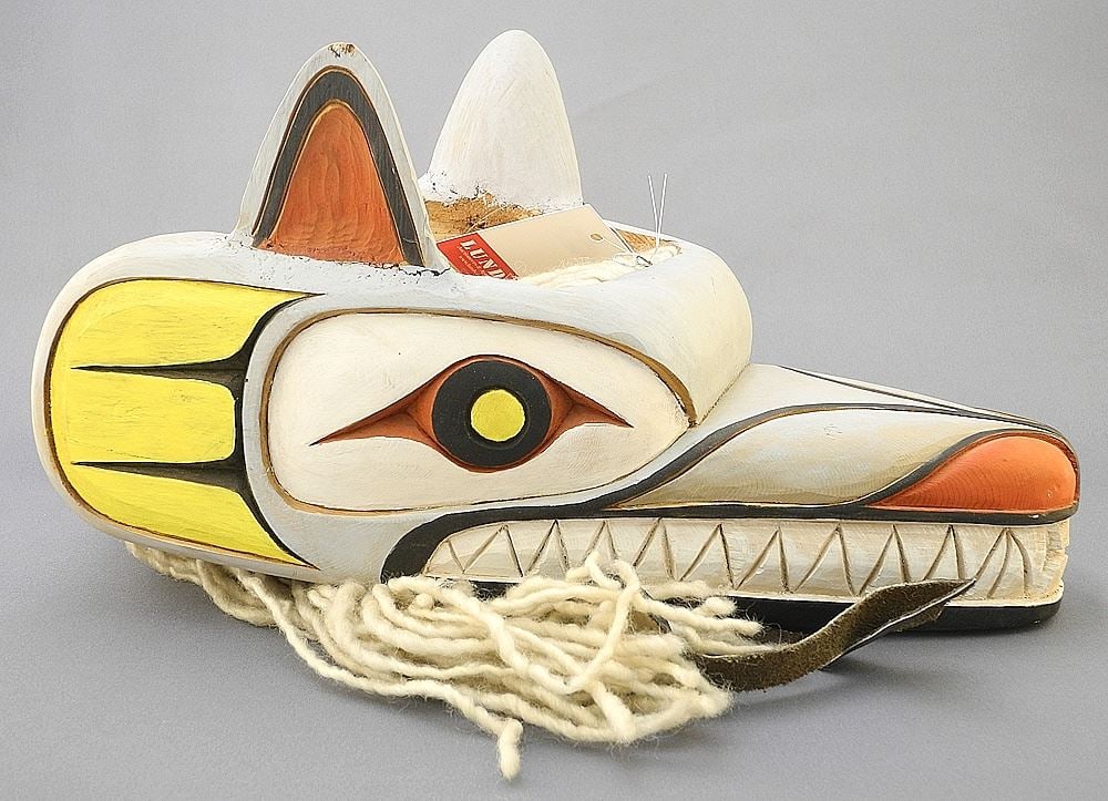 Musqueam Mask signed Ramsey Louis, 15"L, "Wolf Mask". (1 of 3)