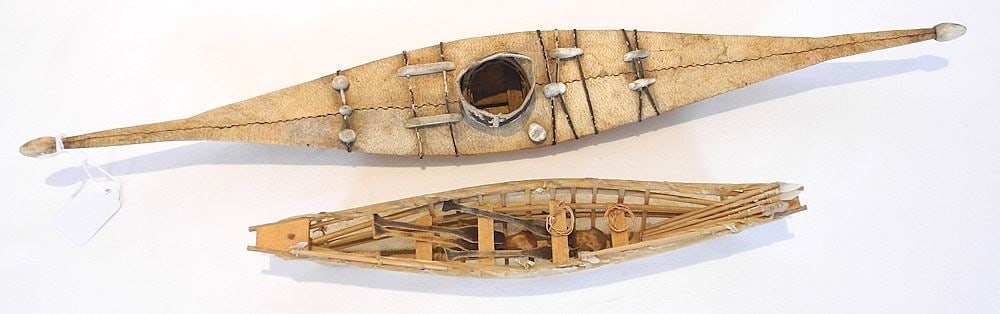 Inuit Model Kayak (23"L) & Whaling Boat, 13"L. (1 of 2)