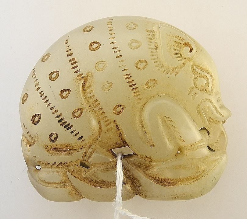 Celadon Jade Carved Pig Pendant, 2 3/8".: Celadon Jade Carved Pig Pendant, 2 3/8".