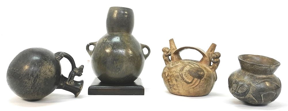 4 Pre-Columbian Peruvian Pottery Vessels, 4 1/4" - 9"h (as found). (1 of 4)