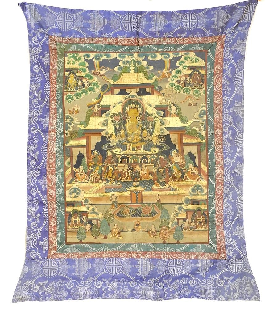Tibetan Thangka Sight 26 1/2" x 20".: Tibetan Thangka Sight 26 1/2" x 20".