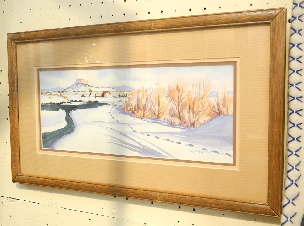 Watercolour signed Robert Draper, 5 3/4" x 14 3/4", "Navajo Dwelling in Winter". (1 of 2)