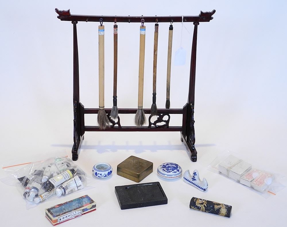 Collection of Chinese Calligraphy Brushes / Stand / Accoutrements. (1 of 3)