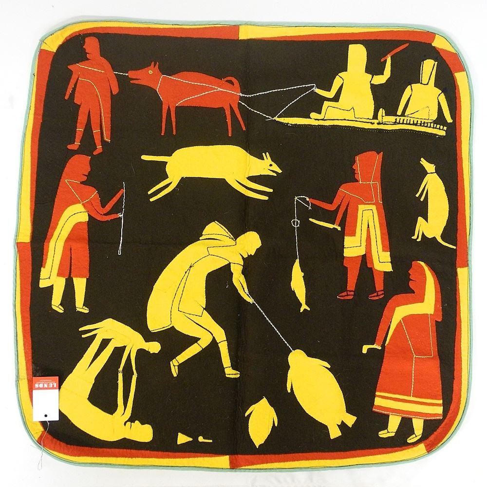 Inuit Felt Applique Embroidery attributed to Jessie Oonark C.1950, 28 1/2 x 28 1/2" (1 of 2)