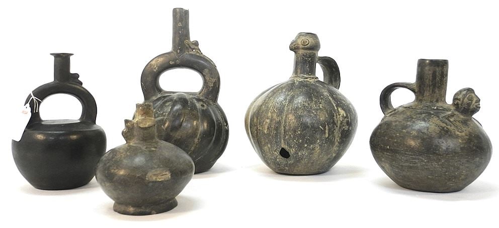 5 Pre-Columbian Peruvian Pottery Vessels, 4 1/2" - 9 1/4"h (as found) (1 of 4)