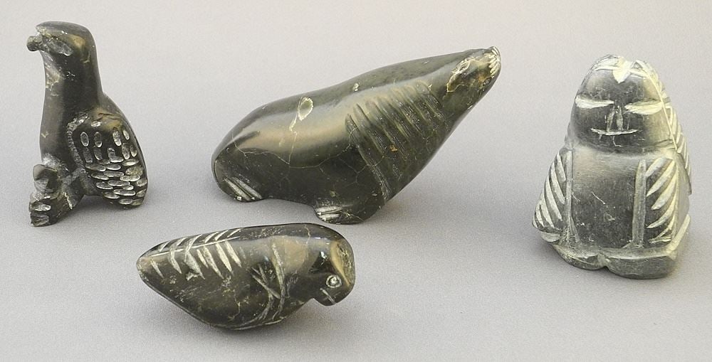 4 Small Inuit Carvings: Noah Nowrakudlu / Alex / 2 Others, 1 3/8" - 3"h. (1 of 3)