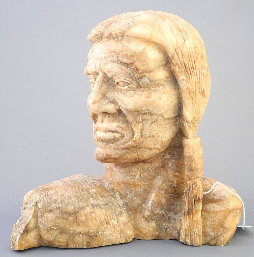 Cree Marble Sculpture signed C. (Clifford) Pettman, 10" x 10 3/8" x 5 1/4", "First Nation Subj: Cree Marble Sculpture signed C. (Clifford) Pettman, 10" x 10 3/8" x 5 1/4", "First Nation Subj