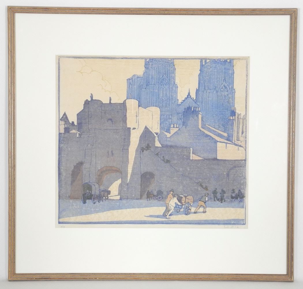 Woodblock Print Monogrammed EAH (Edith A. Hope), 12 1/2" x 14" "York Minster East Front...". (1 of 4)