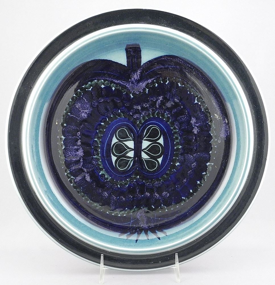 Arabia Finland Blue Fructus Pomegranate Dish, Gunvor Olin- Gronquist, 13 1/8" Diam.: Arabia Finland Blue Fructus Pomegranate Dish, Gunvor Olin- Gronquist, 13 1/8" Diam.