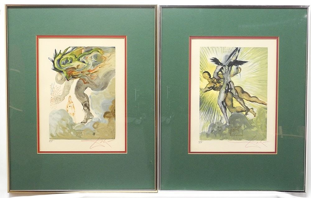2 Woodcuts signed (Salvador) Dali, 12" x 9", Divine Comedy Suite, "Guardian Angels" & "Infer (1 of 9)