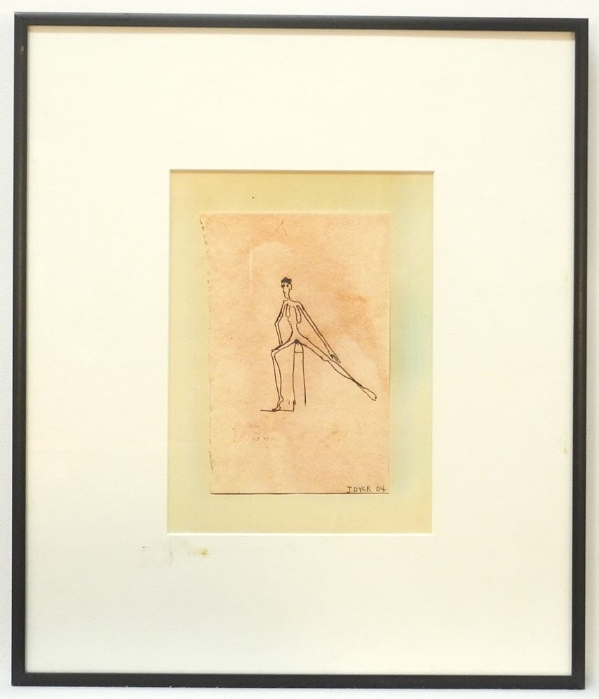 Mixed Media on Paper signed J. Dyck 04', 5 1/2" x 3 7/8", "Untitled Figure Straddling Object". (1 of 3)