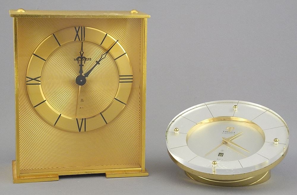 2 Table Clocks: LeCoultre 2043 (5 3/4"h) & Tissot Visodate. (1 of 3)