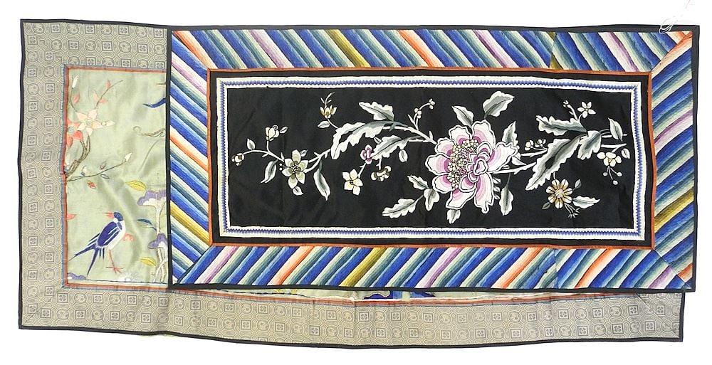 2 Silk Stitchery Panels, 28" & 36"h.: 2 Silk Stitchery Panels, 28" & 36"h.